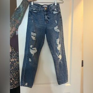 Mom jeans, dark washed ripped mom jeans, Kohl’s, so brand